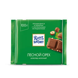 Ritter Sport молочная шоколадная плитка с рубленым фундуком 100г*